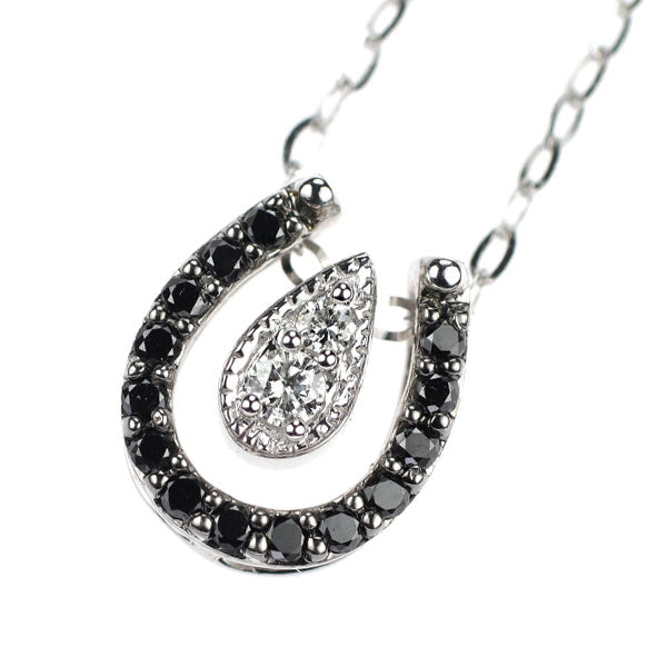 K18WG ブラック ダイヤモンド ペンダントネックレス 0.10ct D0.05ct  馬蹄 ３WAY