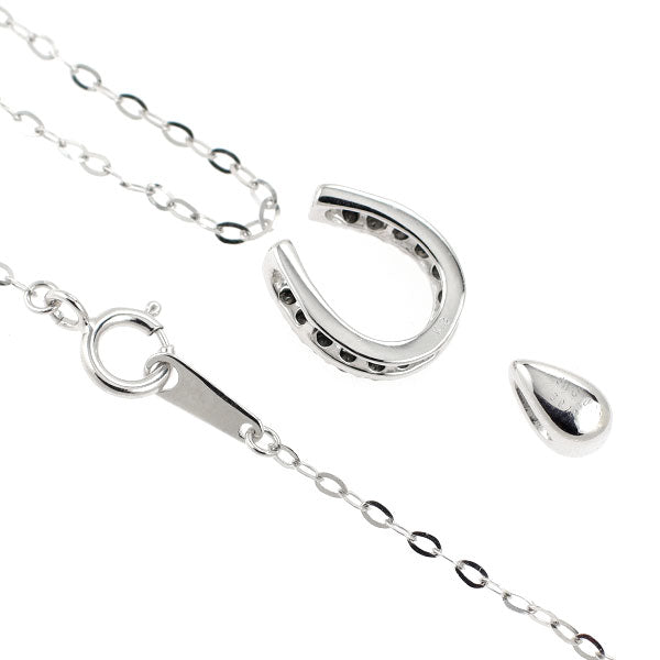 K18WG ブラック ダイヤモンド ペンダントネックレス 0.10ct D0.05ct  馬蹄 ３WAY