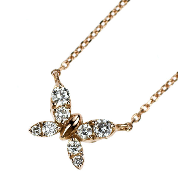 K18PG ダイヤモンド ペンダントネックレス 0.20ct 蝶