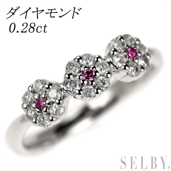 K14WG トリートパープル/カラーレス ダイヤモンド リング 0.28ct フラワー