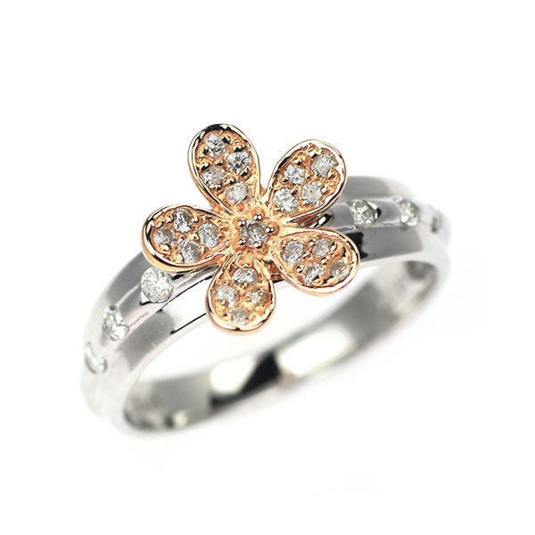 K14WG/ K14PG ダイヤモンド リング 0.18ct ピンキー フラワー