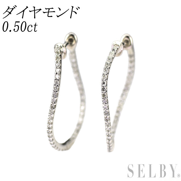 K18WG ダイヤモンド ピアス 0.50ct フープ