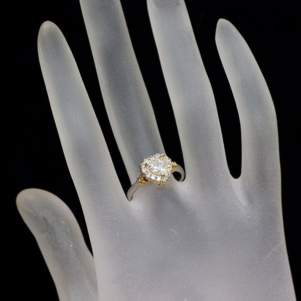 Pt900/ K18YG ハートシェイプ ダイヤモンド リング 0.63ct D0.37ct