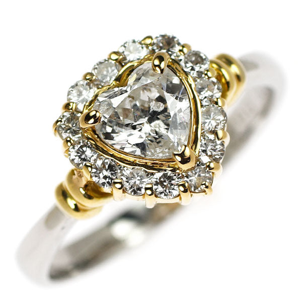 Pt900/ K18YG ハートシェイプ ダイヤモンド リング 0.63ct D0.37ct