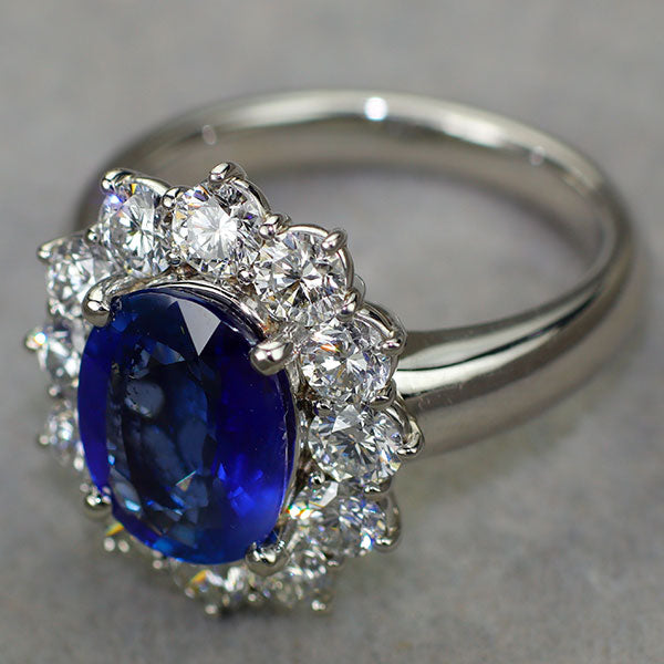 Pt900 ビルマ/ミャンマー産非加熱サファイア ダイヤモンド リング 3.025ct D1.67ct