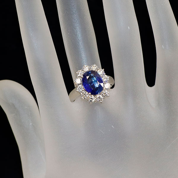 Pt900 ビルマ/ミャンマー産非加熱サファイア ダイヤモンド リング 3.025ct D1.67ct