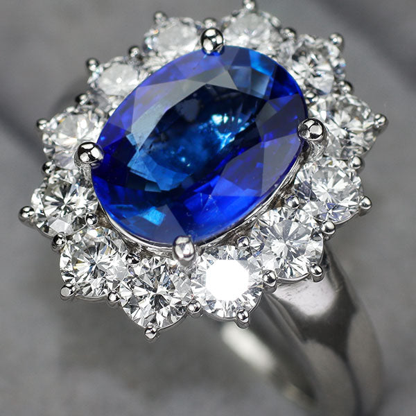 Pt900 ビルマ/ミャンマー産非加熱サファイア ダイヤモンド リング 3.025ct D1.67ct
