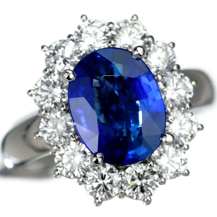 Pt900 ビルマ/ミャンマー産非加熱サファイア ダイヤモンド リング 3.025ct D1.67ct