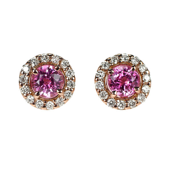新品 K18PG ピンクサファイア ダイヤモンド ピアス 0.80ct D0.22ct【エスコレ】