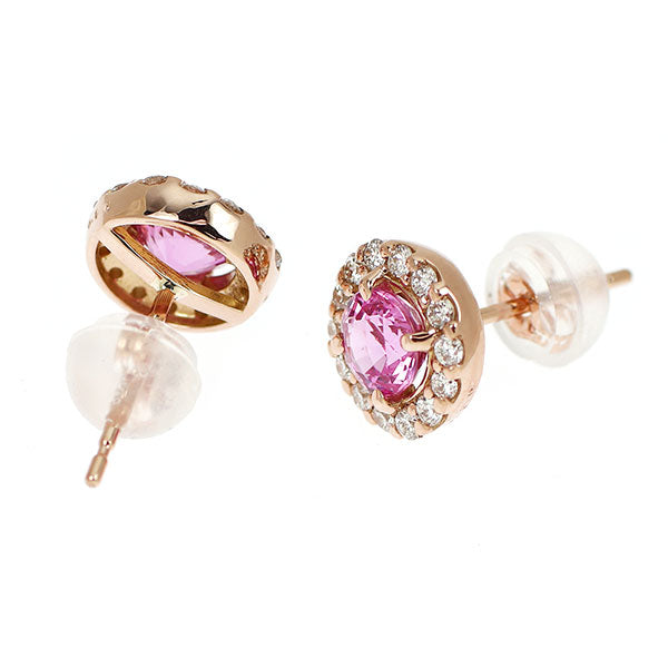 新品 K18PG ピンクサファイア ダイヤモンド ピアス 0.80ct D0.22ct【エスコレ】