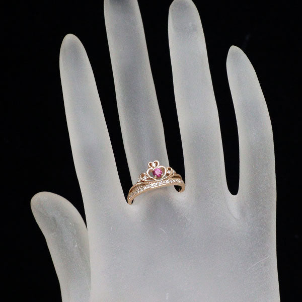 K18PG ピンク サファイア ダイヤモンド リング 0.15ct D0.19ct ティアラ ハート