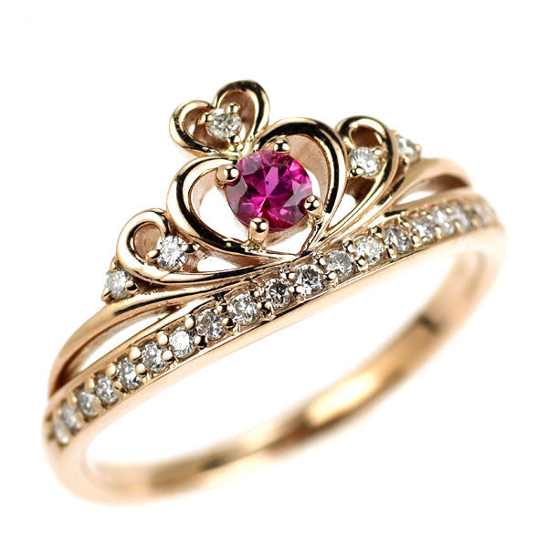 K18PG ピンク サファイア ダイヤモンド リング 0.15ct D0.19ct ティアラ ハート