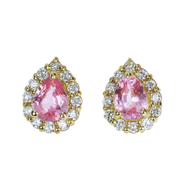 K18YG ピンクサファイア ダイヤモンド ピアス 0.30ct D0.10ct