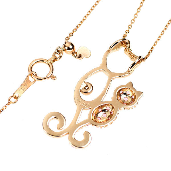 K18PG ピンクサファイア ダイヤモンド ペンダントネックレス 0.32ct D0.03ct 猫