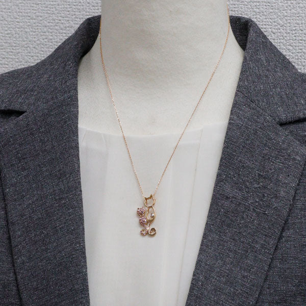 K18PG ピンクサファイア ダイヤモンド ペンダントネックレス 0.32ct D0.03ct 猫