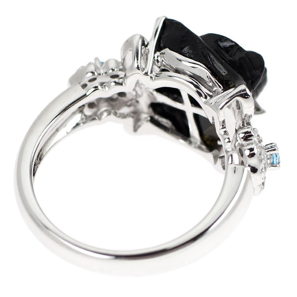 K18WG カービング トルマリン ブルートパーズ ダイヤ リング 6.77ct D0.17ct BT0.08ct 薔薇