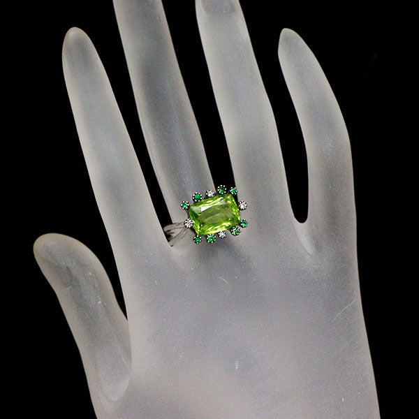 K18WG ペリドット グリーンガーネット ダイヤモンド リング 5.49ct G0.17ct D0.07ct