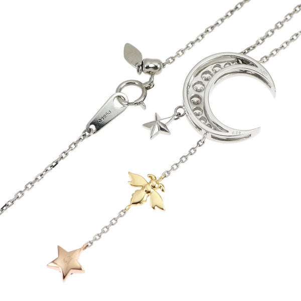 K18YG/PG/Pt900 Pt850 ダイヤモンド アメジスト ペンダントネックレス D0.32ct 0.15ct 月 星 蜂 昆虫