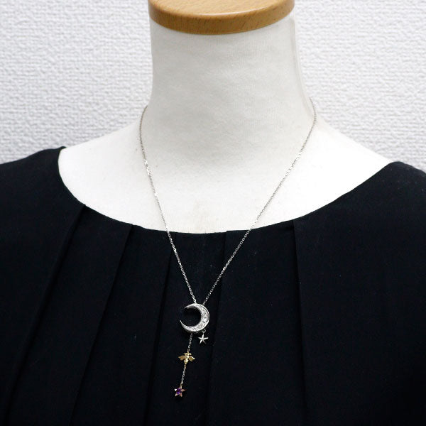 K18YG/PG/Pt900 Pt850 ダイヤモンド アメジスト ペンダントネックレス D0.32ct 0.15ct 月 星 蜂 昆虫