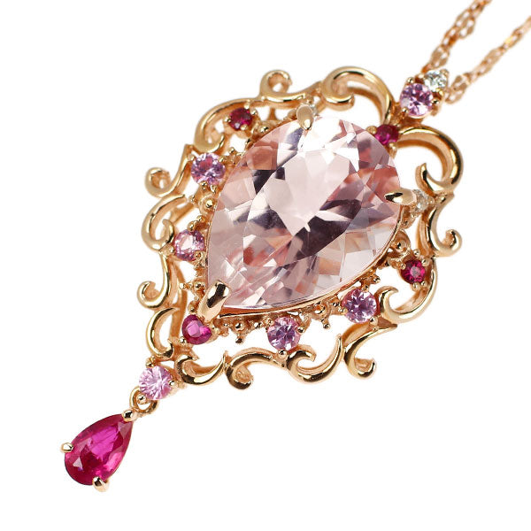 K18PG モルガナイト ルビー ピンクサファイア ダイヤモンド ペンダント  
