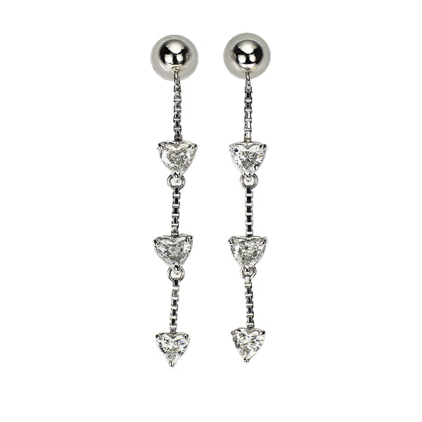 Pt900 ハートシェイプ ダイヤモンド ピアス 1.18ct スリーストーン