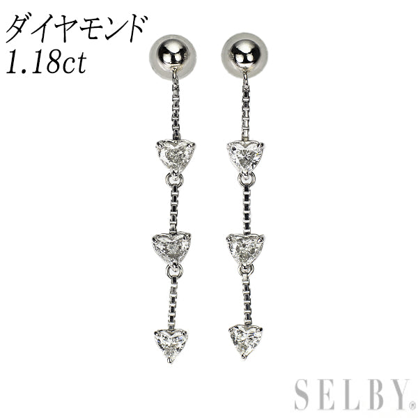 Pt900 ハートシェイプ ダイヤモンド ピアス 1.18ct スリーストーン