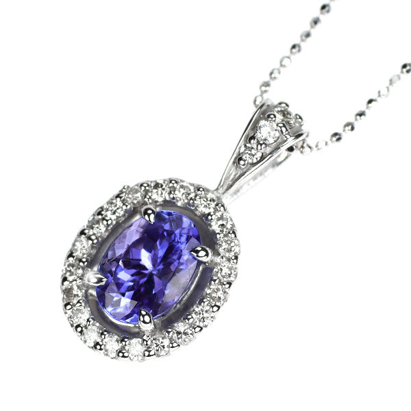 K18WG タンザナイト ダイヤモンド ペンダントネックレス 0.87ct D0.18ct