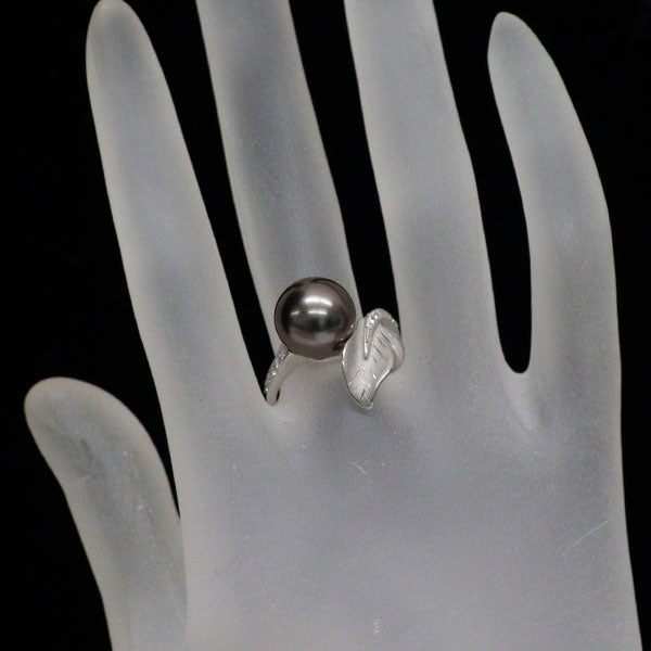 Pt900 黒蝶真珠 ダイヤモンド リング 径約10.9mm D0.14ct
