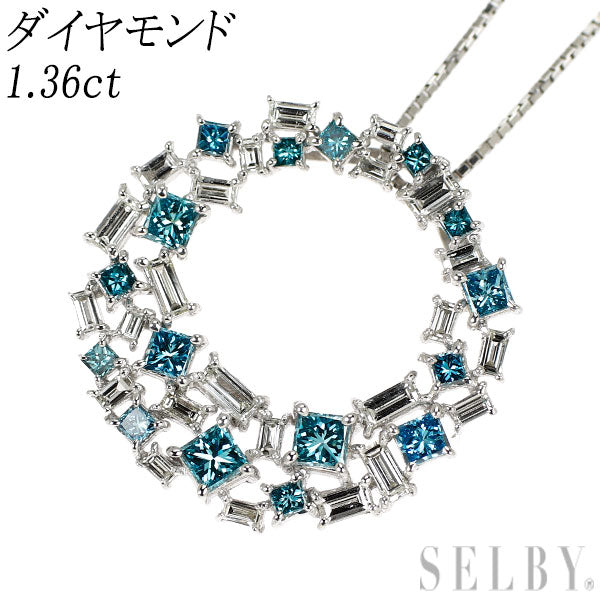 Pt900/Pt850 トリートブルー/カラーレス ダイヤモンド ペンダントネックレス 1.36ct