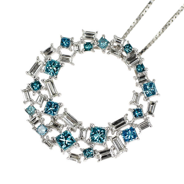 Pt900/Pt850 トリートブルー/カラーレス ダイヤモンド ペンダントネックレス 1.36ct