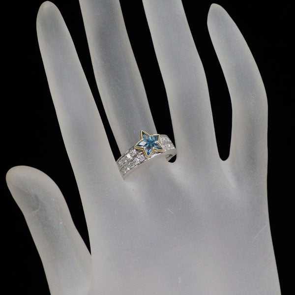 K18YG/WG ブルートパーズ ダイヤモンド リング 0.64ct D0.43ct  スター