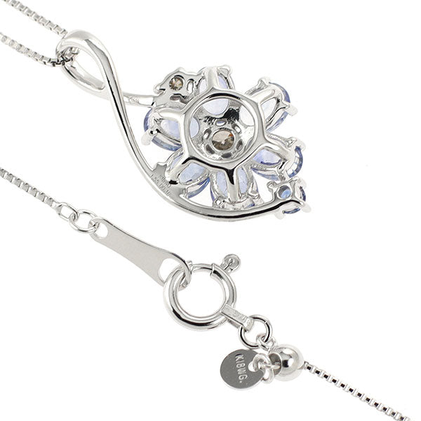 K18WG サファイア ダイヤモンド ペンダントネックレス 1.55ct D0.10ct フラワー