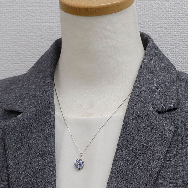 K18WG サファイア ダイヤモンド ペンダントネックレス 1.55ct D0.10ct フラワー