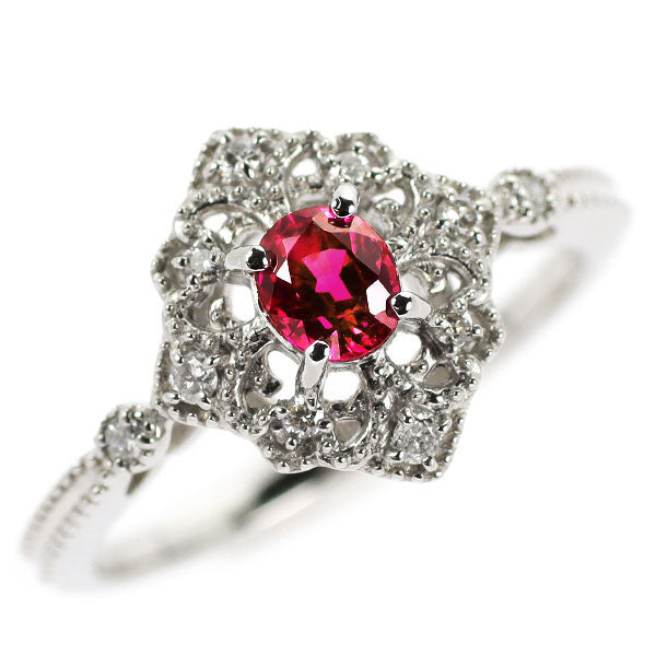 Pt900 通常加熱 ルビー ダイヤモンド リング 0.39ct D0.08ct