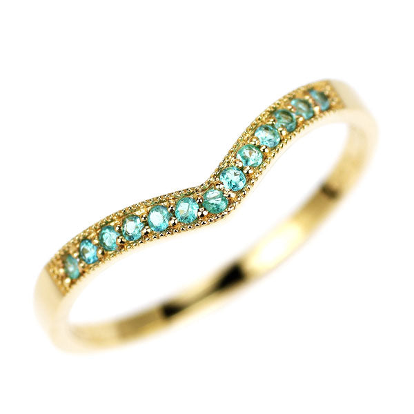 新品 K18YG ブラジル産 パライバトルマリン リング 0.07ct V字