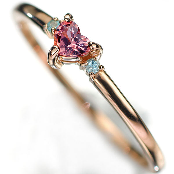 新品 K18PG ハートシェイプ  パパラチアサファイア パライバトルマリン リング 0.138ct D0.01ct 【エスコレ】