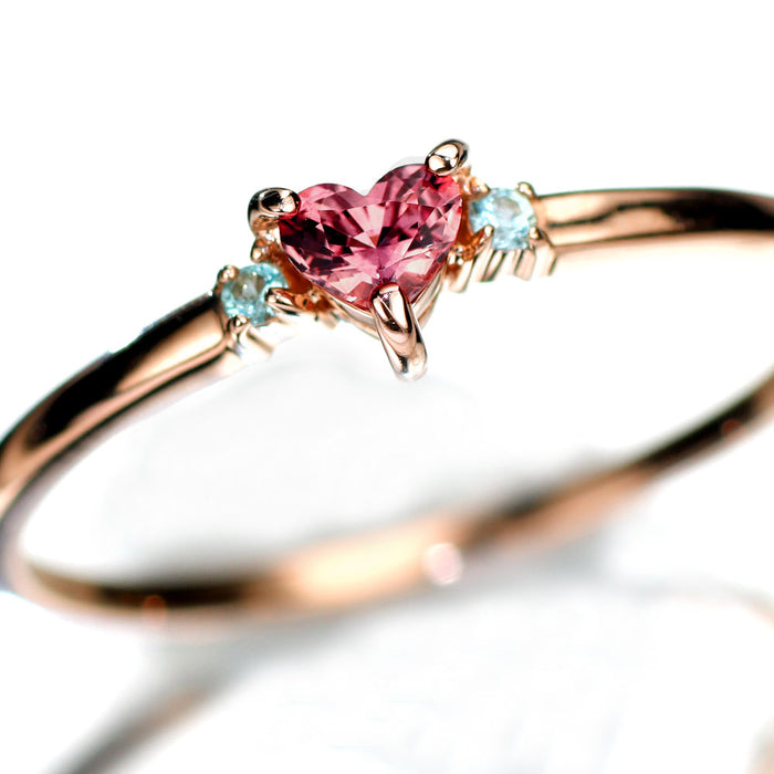 新品 K18PG ハートシェイプ  パパラチアサファイア パライバトルマリン リング 0.138ct D0.01ct 【エスコレ】