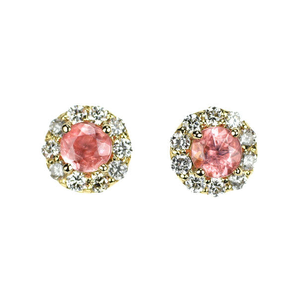 新品 K18YG ロードクロサイト ダイヤモンド ピアス 0.27ct D0.18ct 【エスコレ】