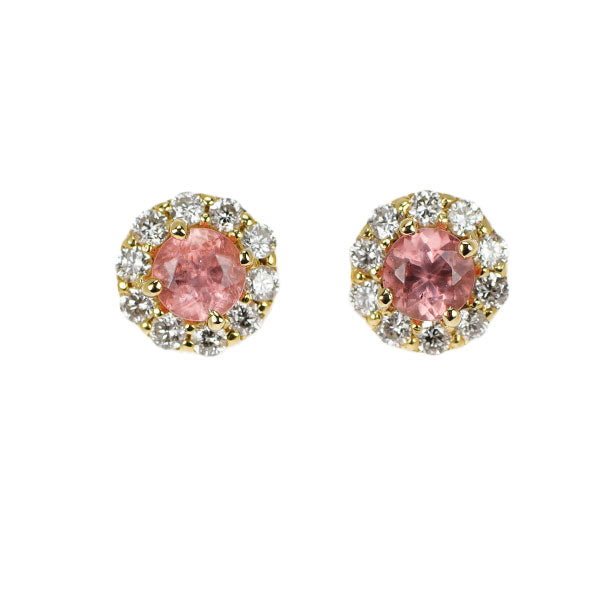 新品 K18YG ロードクロサイト ダイヤモンド ピアス 0.26ct D0.18ct 【エスコレ】