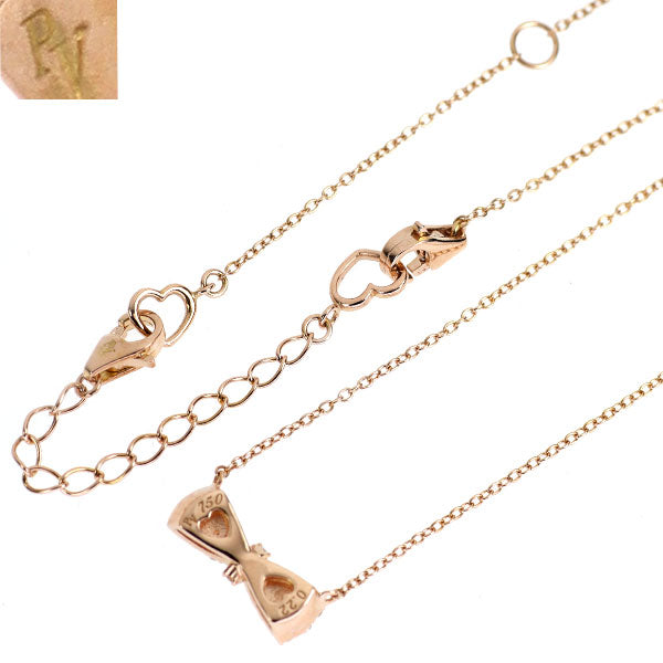 ポンテヴェキオ K18PG ダイヤモンド ペンダントネックレス 0.22ct アジャスターパーツ付リボン