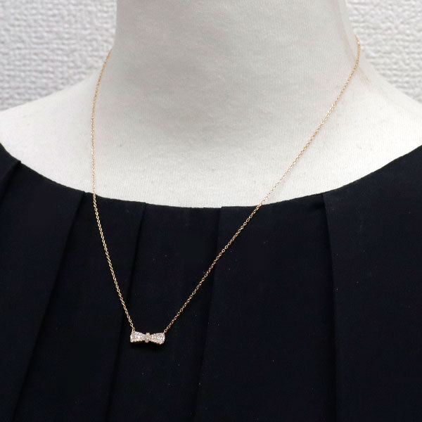 ポンテヴェキオ K18PG ダイヤモンド ペンダントネックレス 0.22ct アジャスターパーツ付リボン
