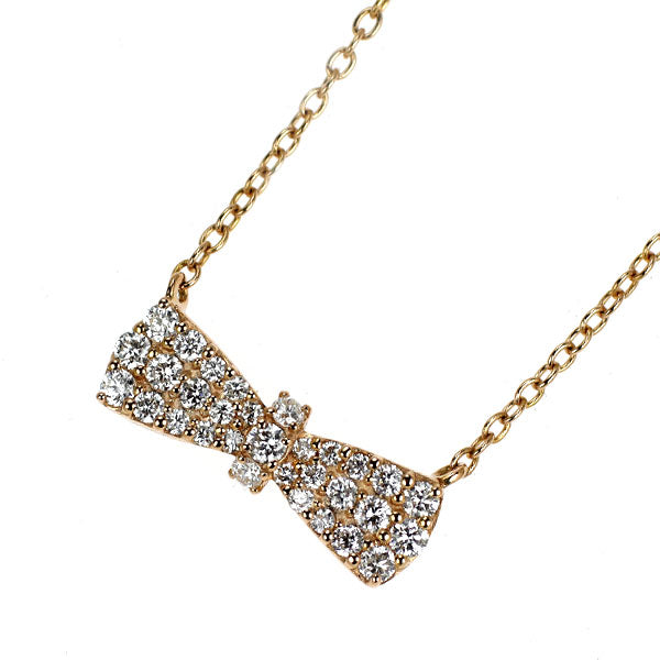 ポンテヴェキオ K18PG ダイヤモンド ペンダントネックレス 0.22ct アジャスターパーツ付リボン