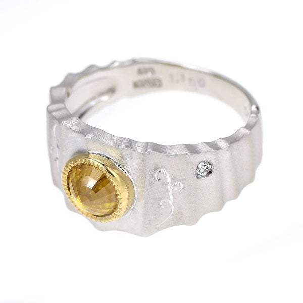 K18YG/WG 天然イエローダイヤモンド ダイヤモンド リング 1.150ct D0.02ct