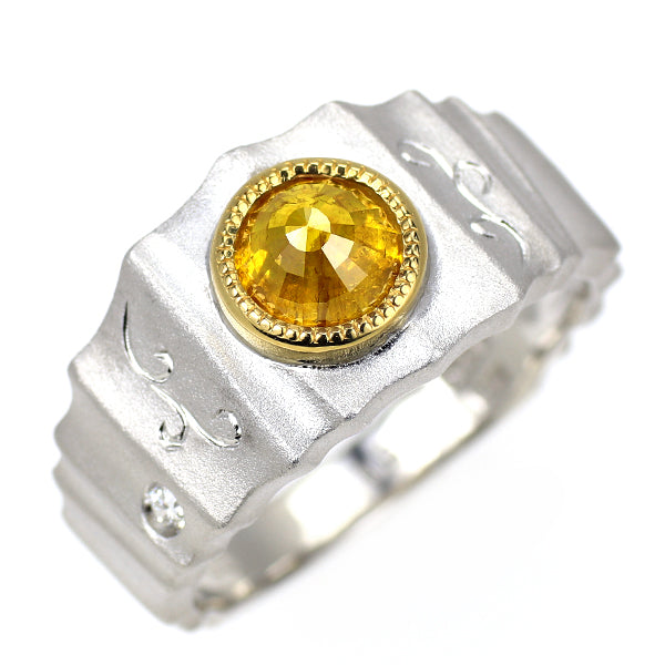 K18YG/WG 天然イエローダイヤモンド ダイヤモンド リング 1.150ct D0.02ct