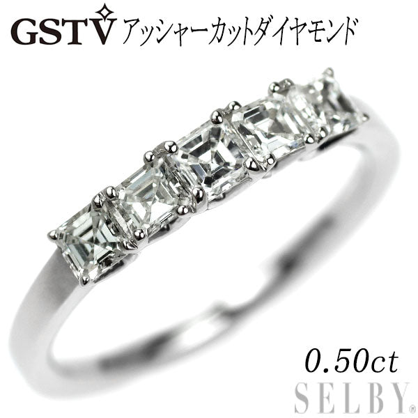 GSTV Pt950 アッシャーカット ダイヤモンド リング 0.50ct 一文字