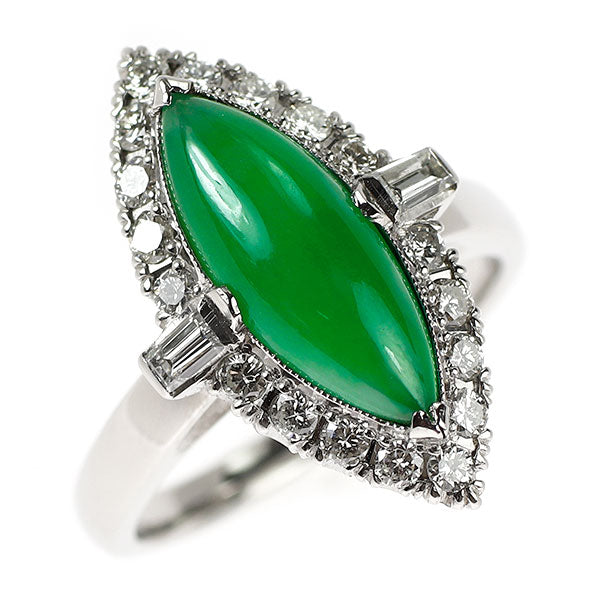 Pt900 翡翠 ダイヤモンド リング 千本透かし 陽刻ヴィンテージ製品