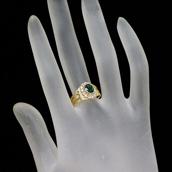 K18YG グリーントルマリン ダイヤモンド リング 0.98ct D0.21ct