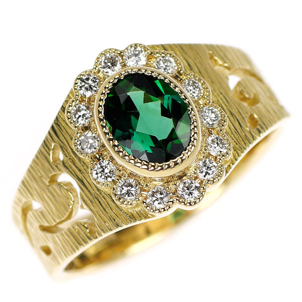 K18YG グリーントルマリン ダイヤモンド リング 0.98ct D0.21ct