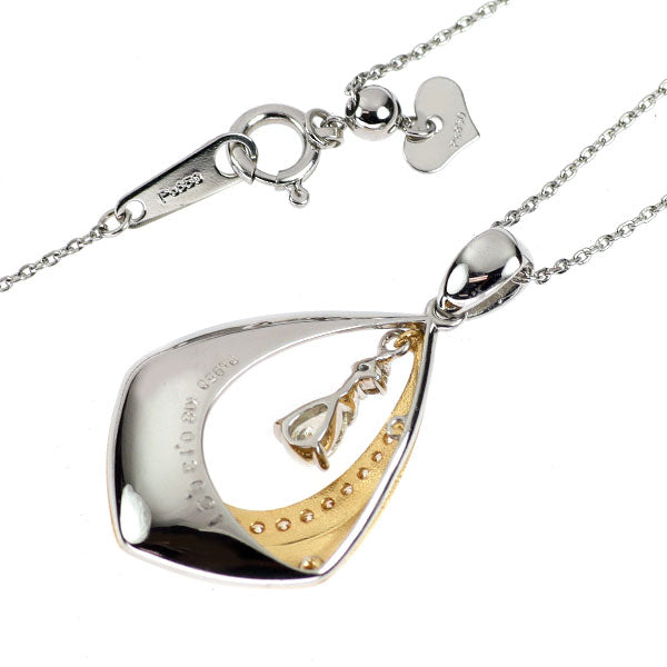 K18YG/Pt950/Pt850 ペアシェイプ ダイヤモンド ペンダントネックレス 0.13ct D0.21ct