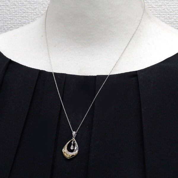 K18YG/Pt950/Pt850 ペアシェイプ ダイヤモンド ペンダントネックレス 0.13ct D0.21ct